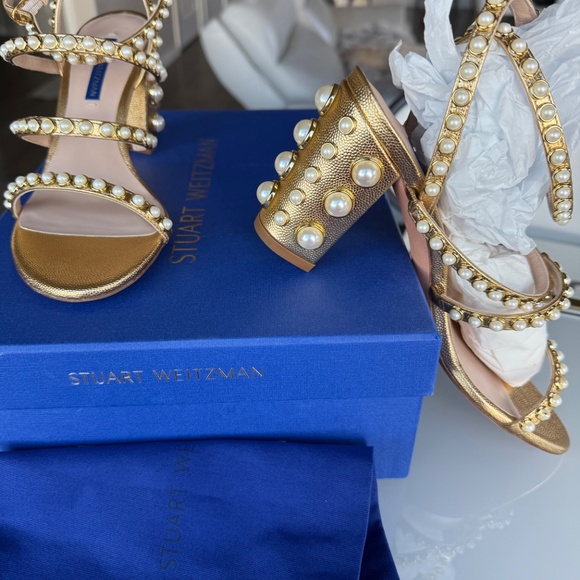 NIB Stuart Weitzman Peridot gold and pearl sandal sz 7.5M - Picture 2 of 5